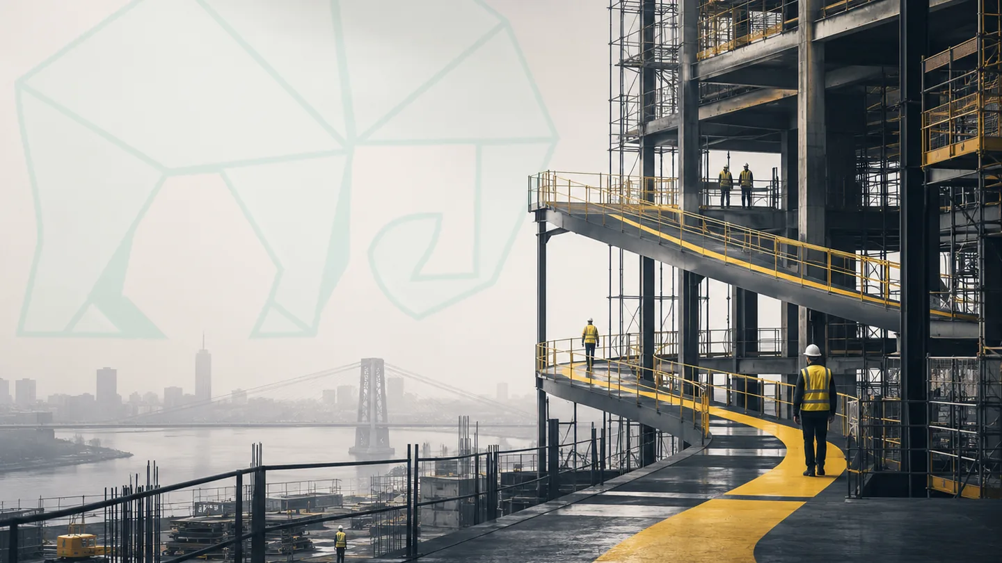Construction route graphic representing the founder-led Glass Elephant approach.