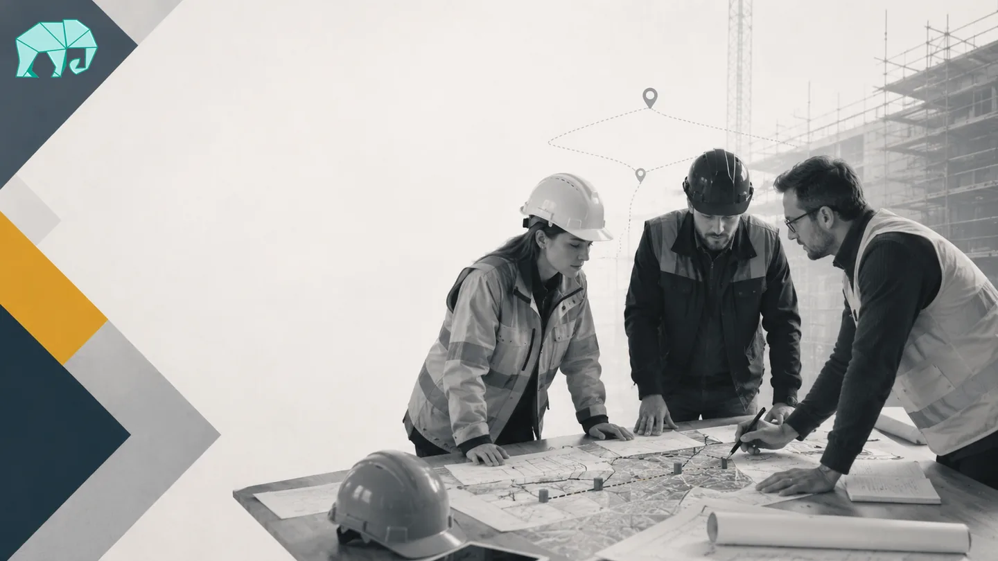 Construction professionals reviewing plans during engagement and scoping.