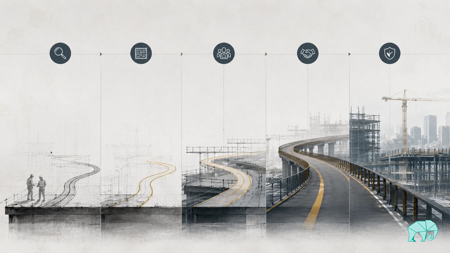 Service pathway graphic showing a structured route through Glass Elephant services.