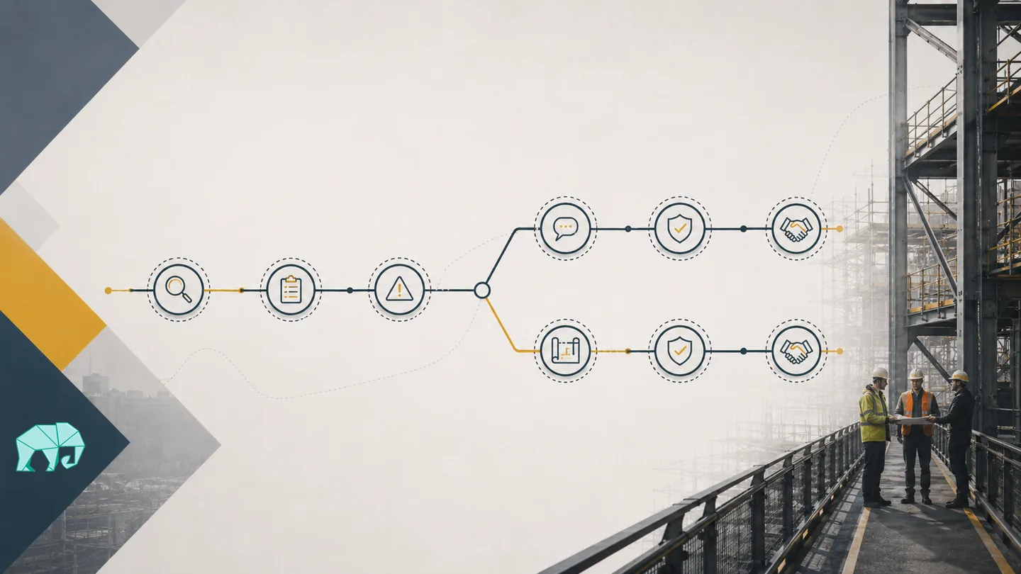 Decision framework graphic representing thresholds, choices and escalation gates.